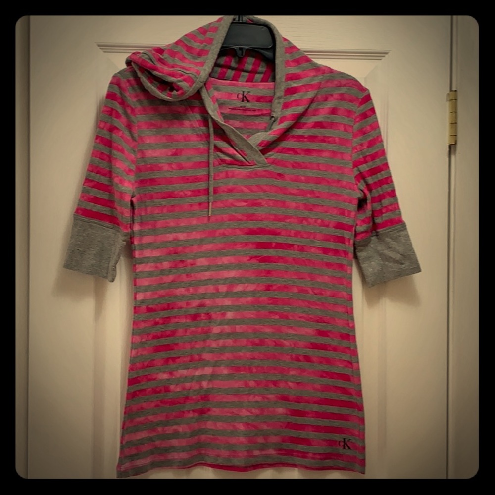 Calvin Klein Pink and Gray Top with Hood